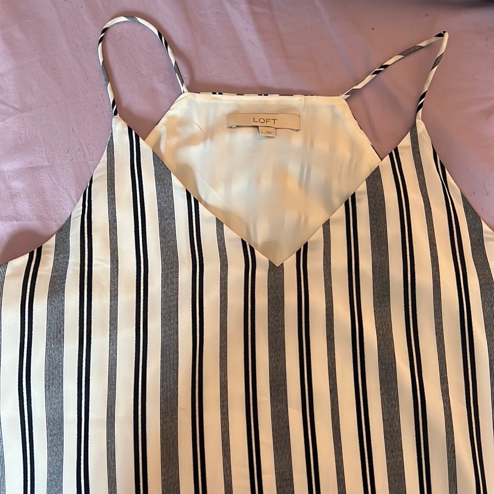 Navy and White Striped Chiffon Cami